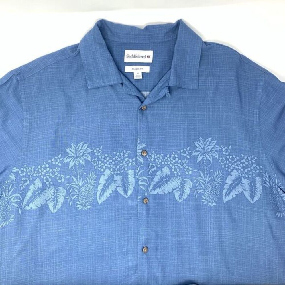 Saddlebred Classic‎ Fit Blue Tropical Pattern  Men's Short Sleeve Shirt Size XL